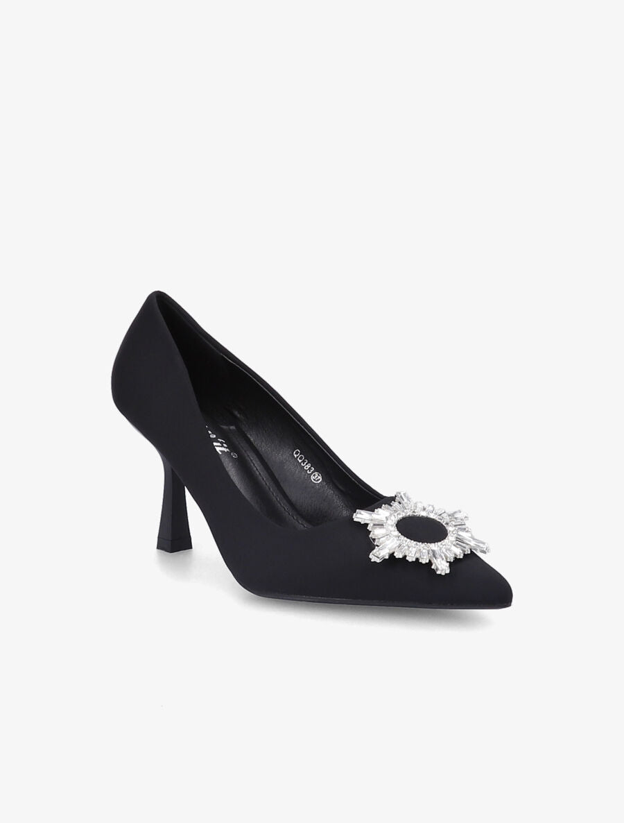 Escarpins à empiècement bijou et strass - Noir - 2