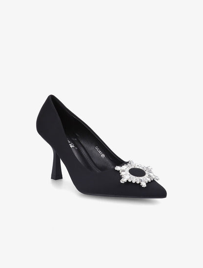 Escarpins à empiècement bijou et strass - Noir - 2