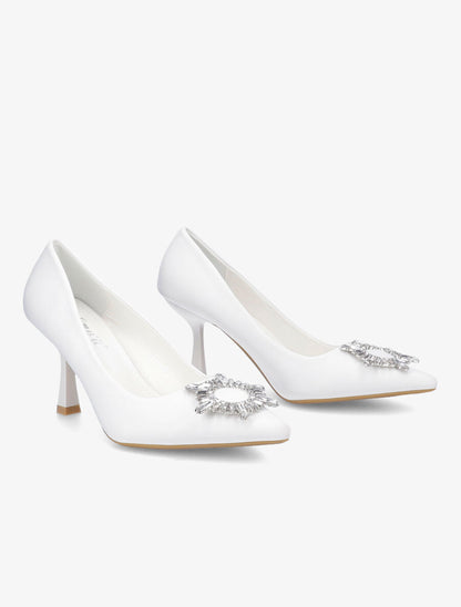 Escarpins à empiècement bijou et strass - Blanc - 4