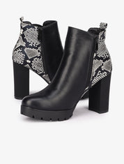 Bottines imprimé python à talon et contrefort - Noir - 1