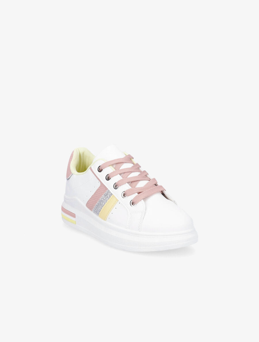 Sneakers en simili à bandes effet croco et irisées - Blanc - 2