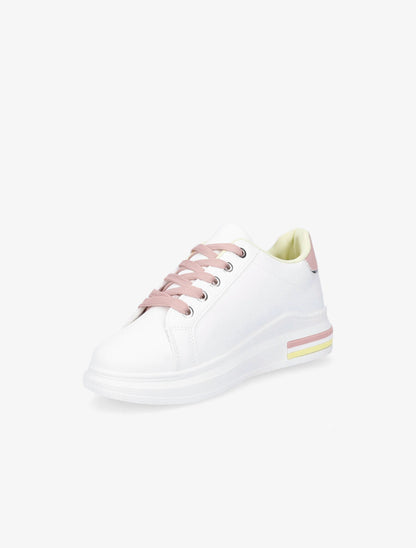 Sneakers en simili à bandes effet croco et irisées - Blanc - 3