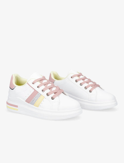 Sneakers en simili à bandes effet croco et irisées - Blanc - 4