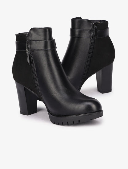 Bottines à talons en simili et suédine - Noir - 1