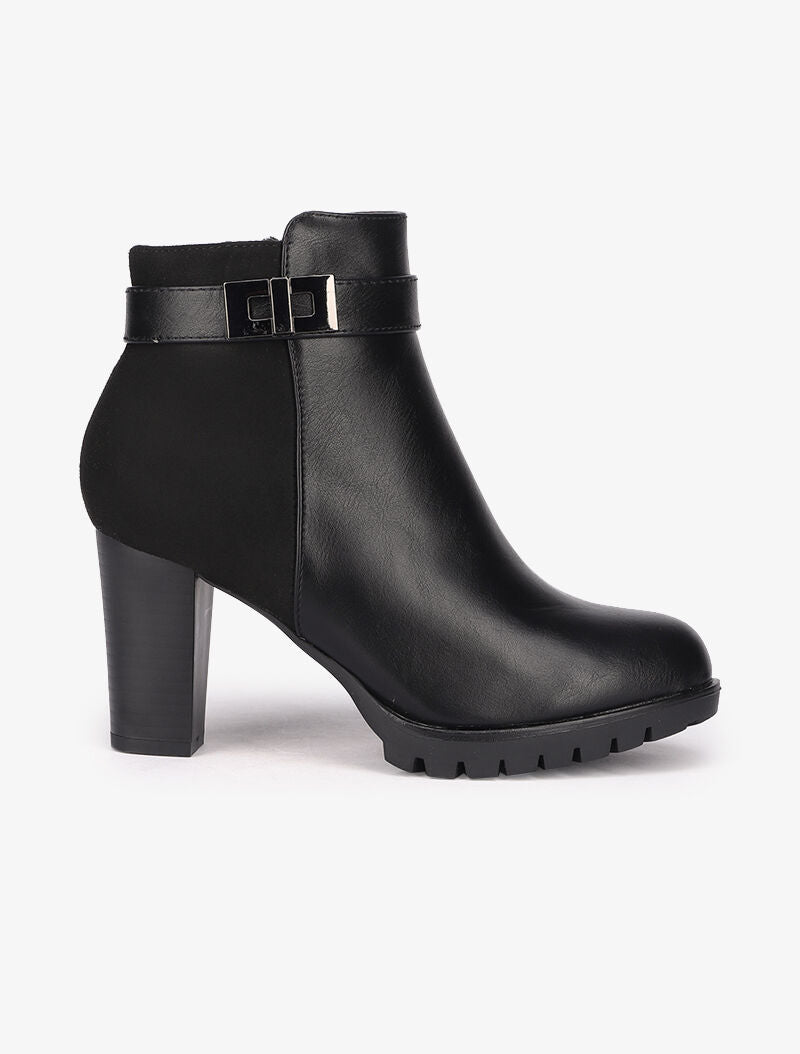 Bottines à talons en simili et suédine - Noir - 2