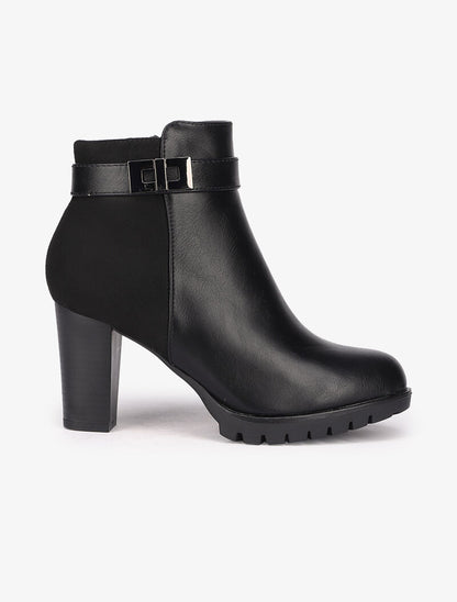 Bottines à talons en simili et suédine - Noir - 2