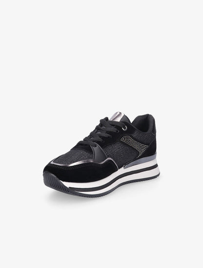 Sneakers en simili à strass et tissu irisé - Noir - 3