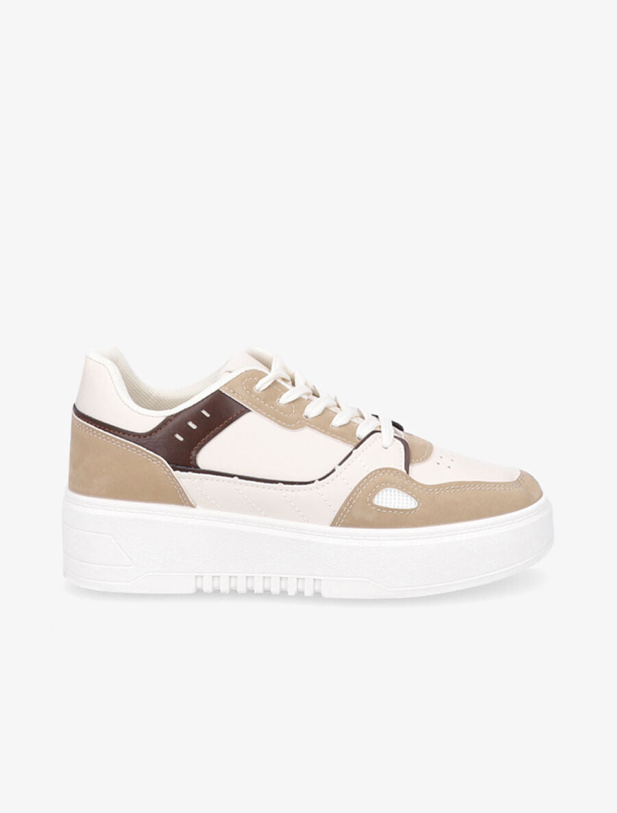 Sneakers en simili à plateforme - Taupe - 1