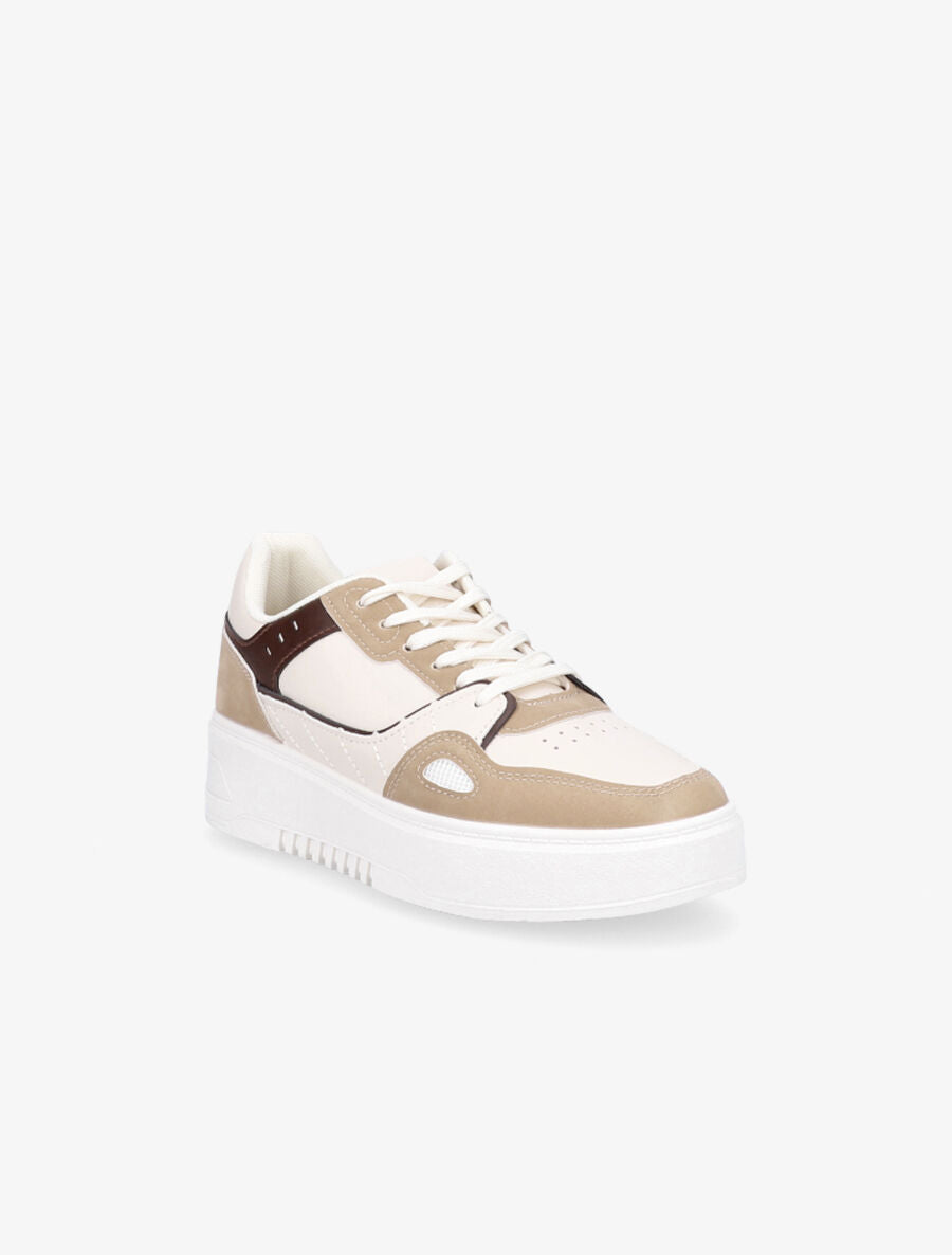 Sneakers en simili à plateforme - Taupe - 2
