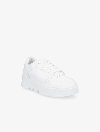 Sneakers en simili à plateforme - Blanc - 2