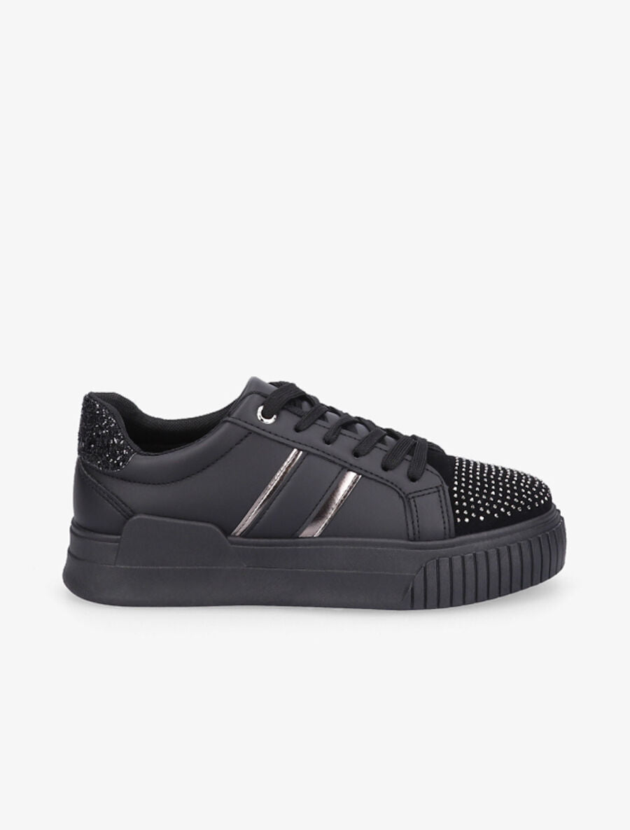 Sneakers en simili à strass et paillettes - Noir - 1