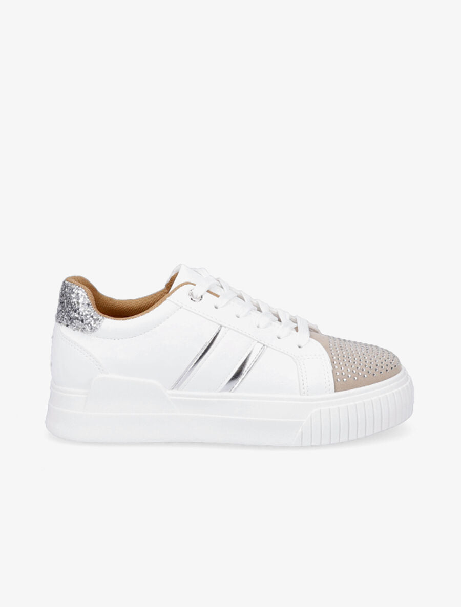 Sneakers en simili à strass et paillettes - Blanc/argent - 1