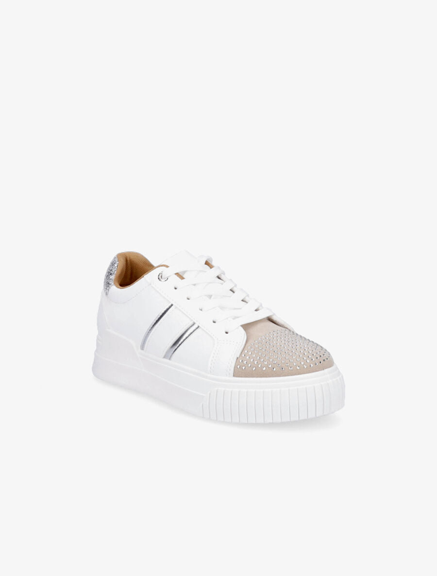 Sneakers en simili à strass et paillettes - Blanc/argent - 2