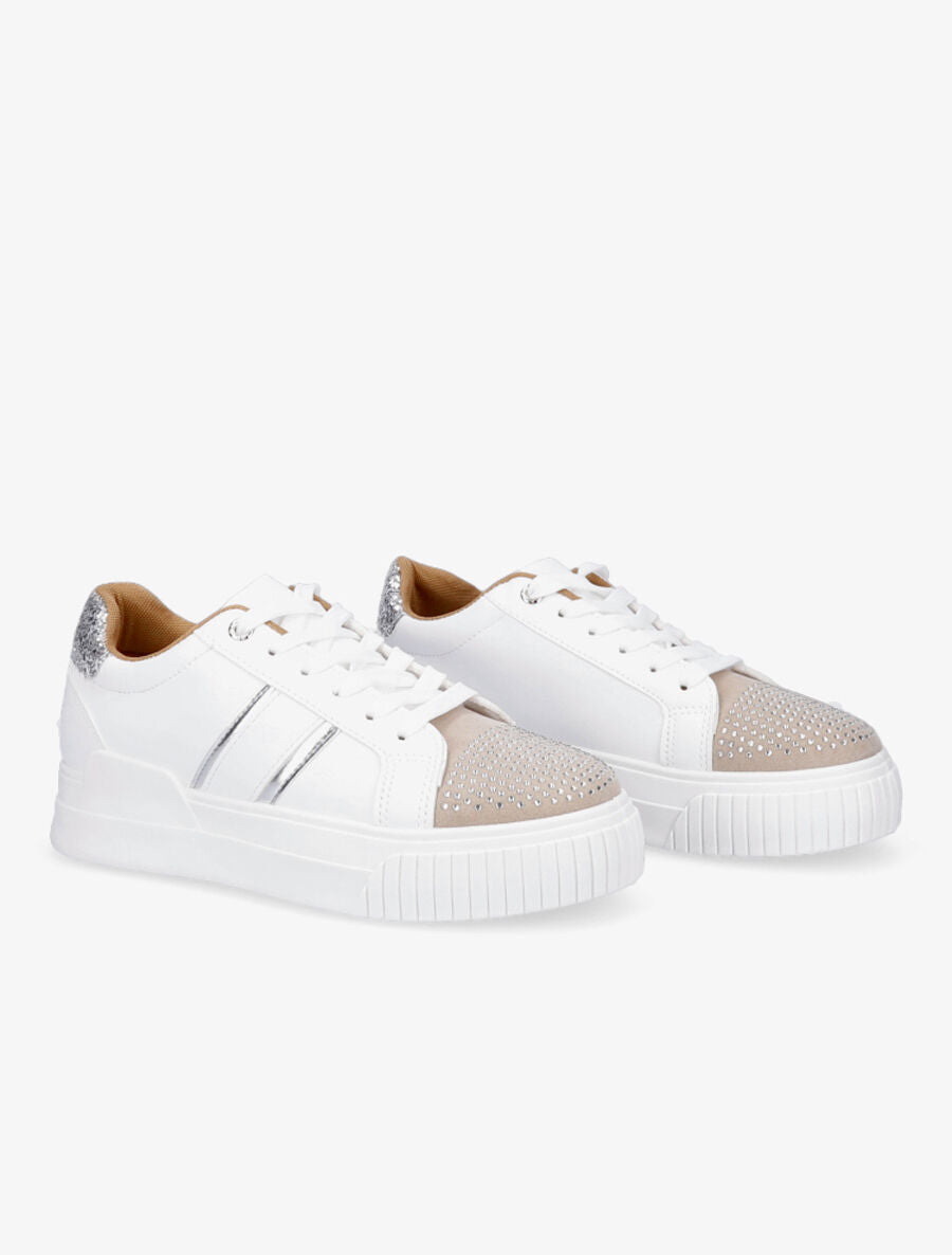 Sneakers en simili à strass et paillettes - Blanc/argent - 4