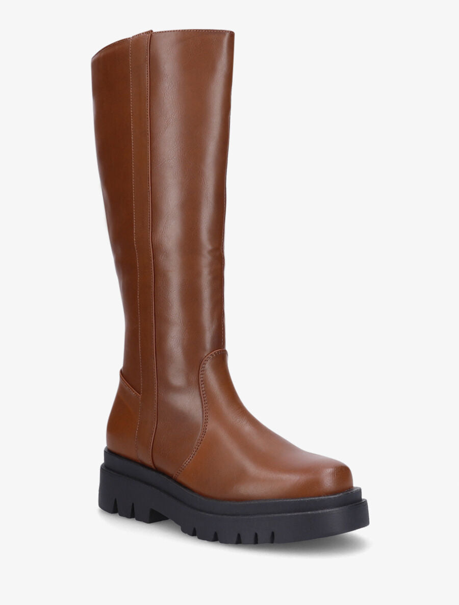 Bottes en simili à semelle crantée - Camel - 2