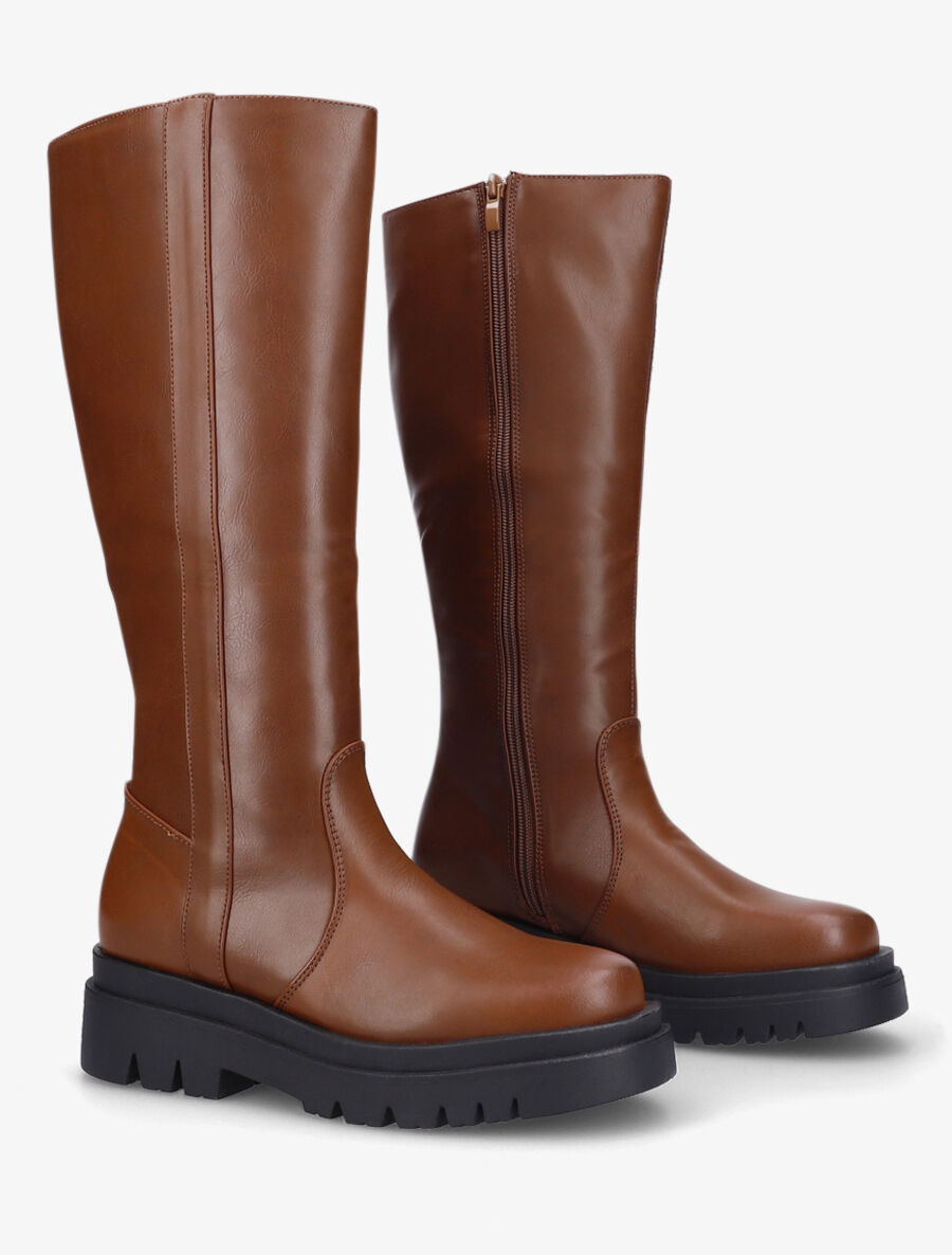 Bottes en simili à semelle crantée - Camel - 4