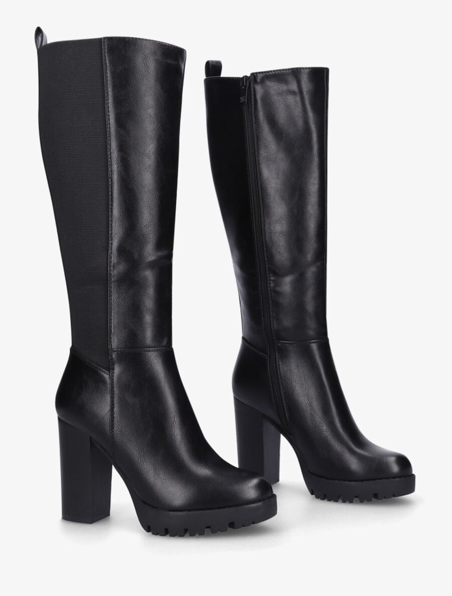 Bottes élastiquées à talon haut - Noir - 4