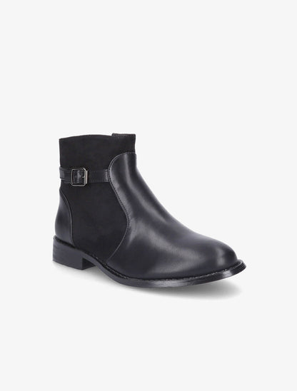 Bottines plates en simili et suédine - Noir - 2