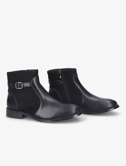 Bottines plates en simili et suédine - Noir - 4