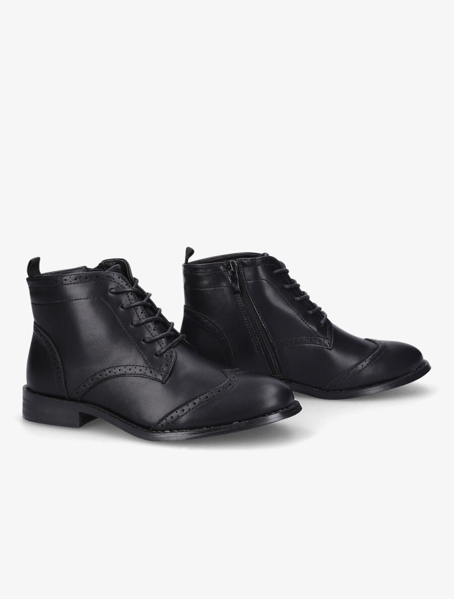 Bottines à lacets en simili - Noir - 4