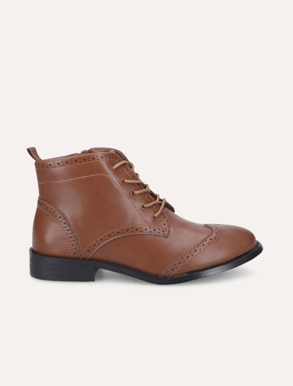 Bottines à lacets en simili - Camel - 1