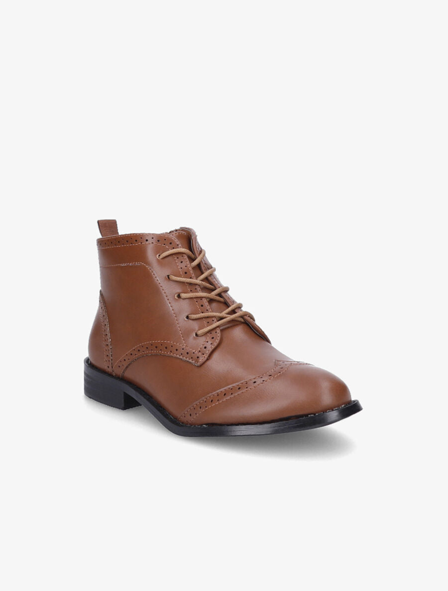 Bottines à lacets en simili - Camel - 2