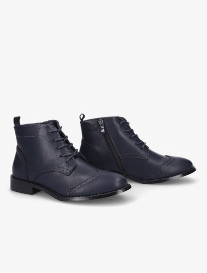 Bottines à lacets en simili - Marine - 4