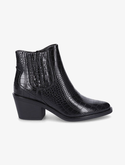 Bottines style santiag effet croco - Noir - 1