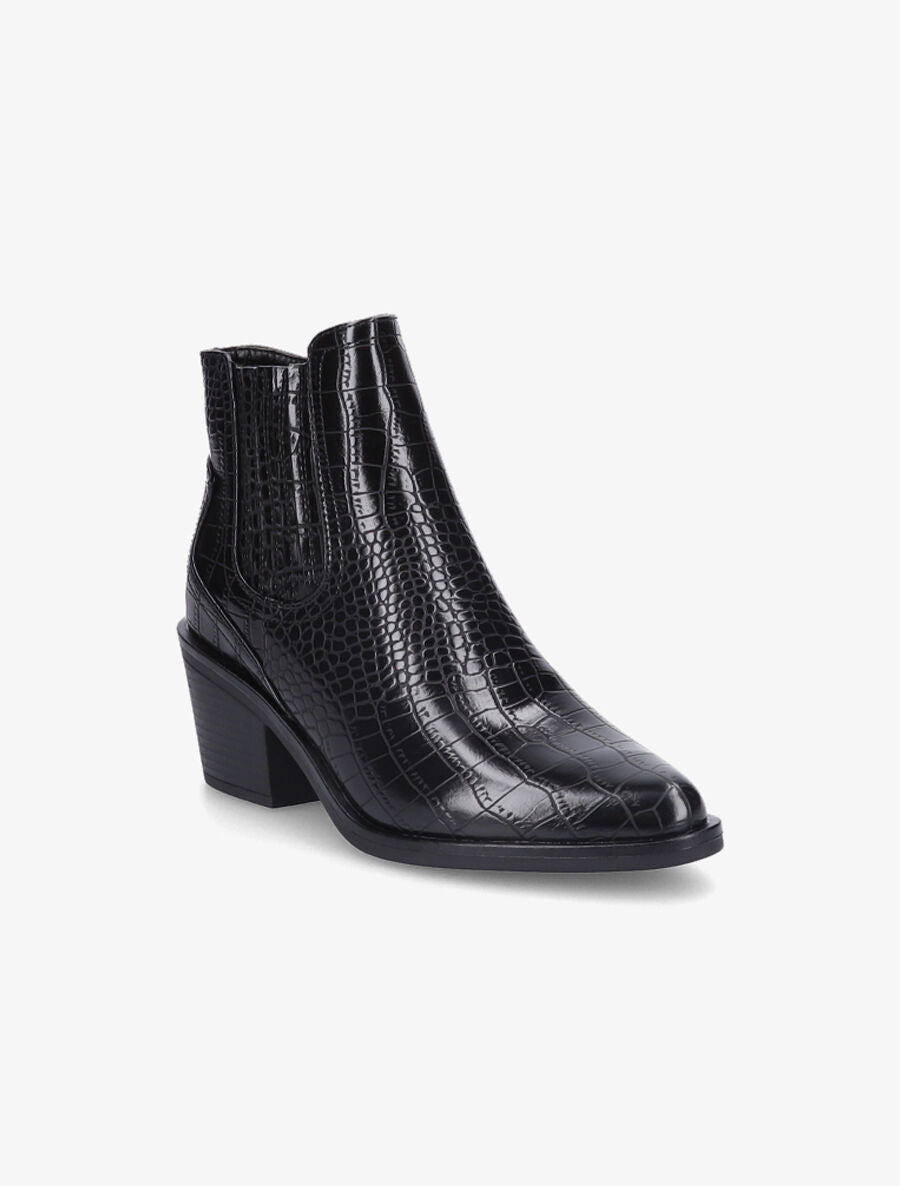 Bottines style santiag effet croco - Noir - 2