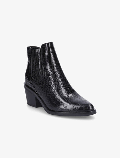 Bottines style santiag effet croco - Noir - 2