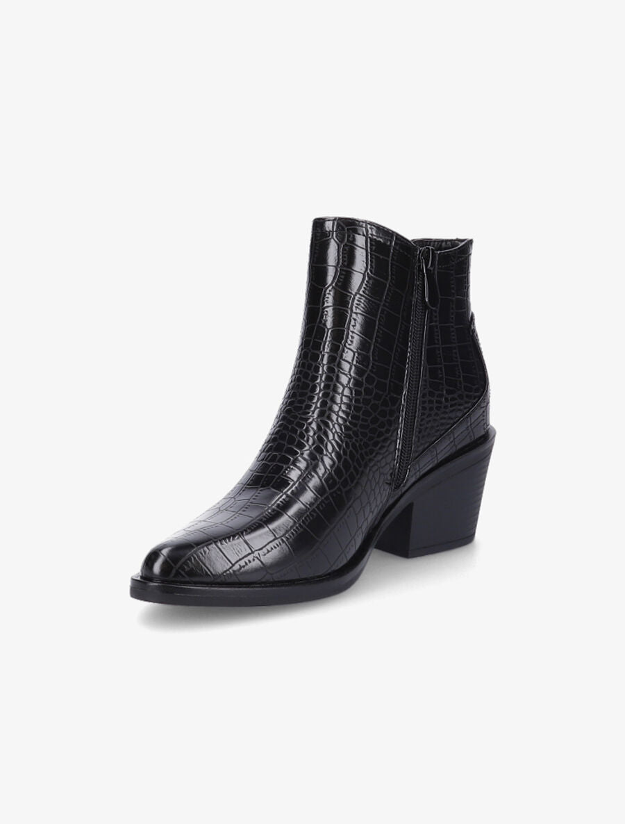Bottines style santiag effet croco - Noir - 3