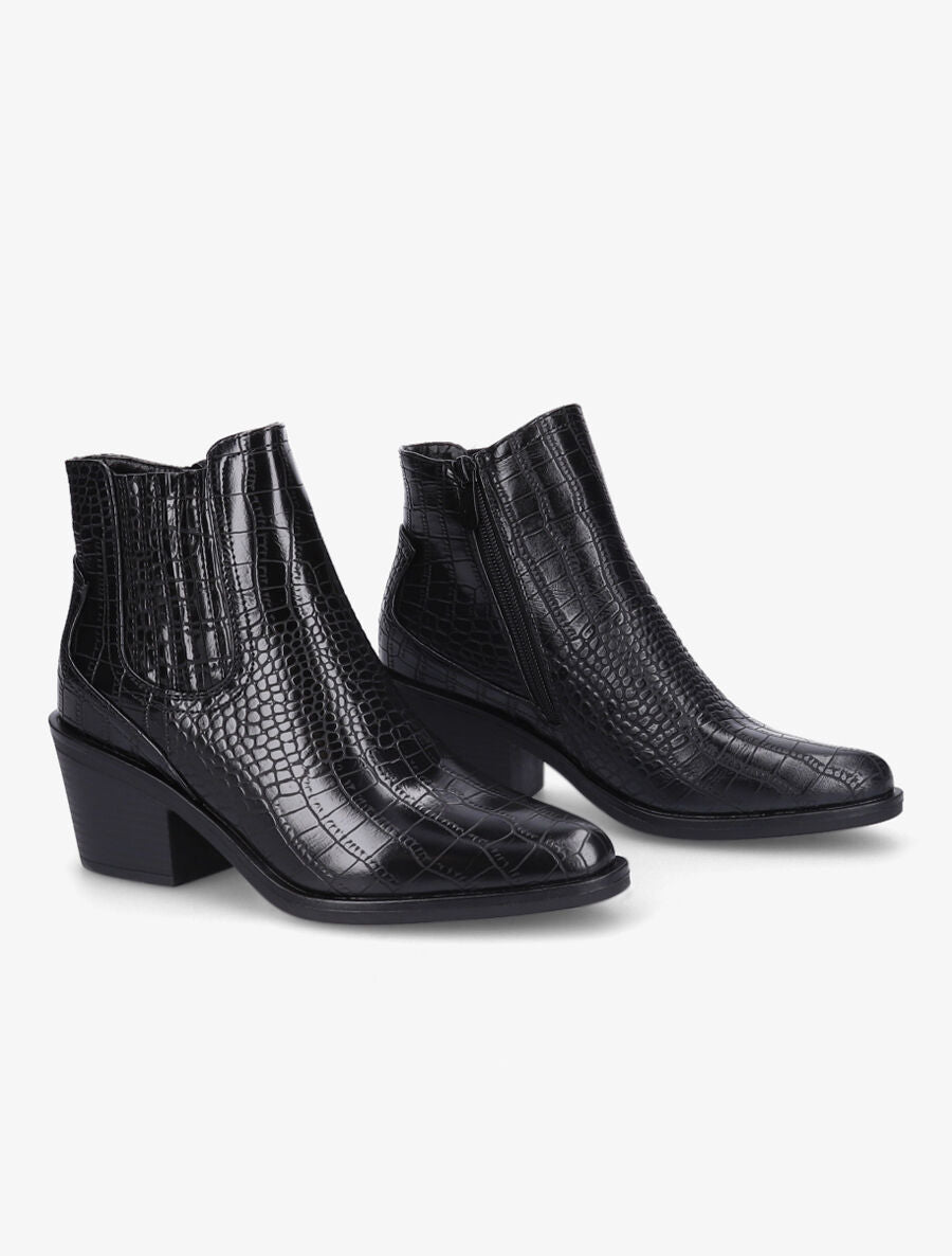 Bottines style santiag effet croco - Noir - 4
