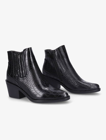 Bottines style santiag effet croco - Noir - 4
