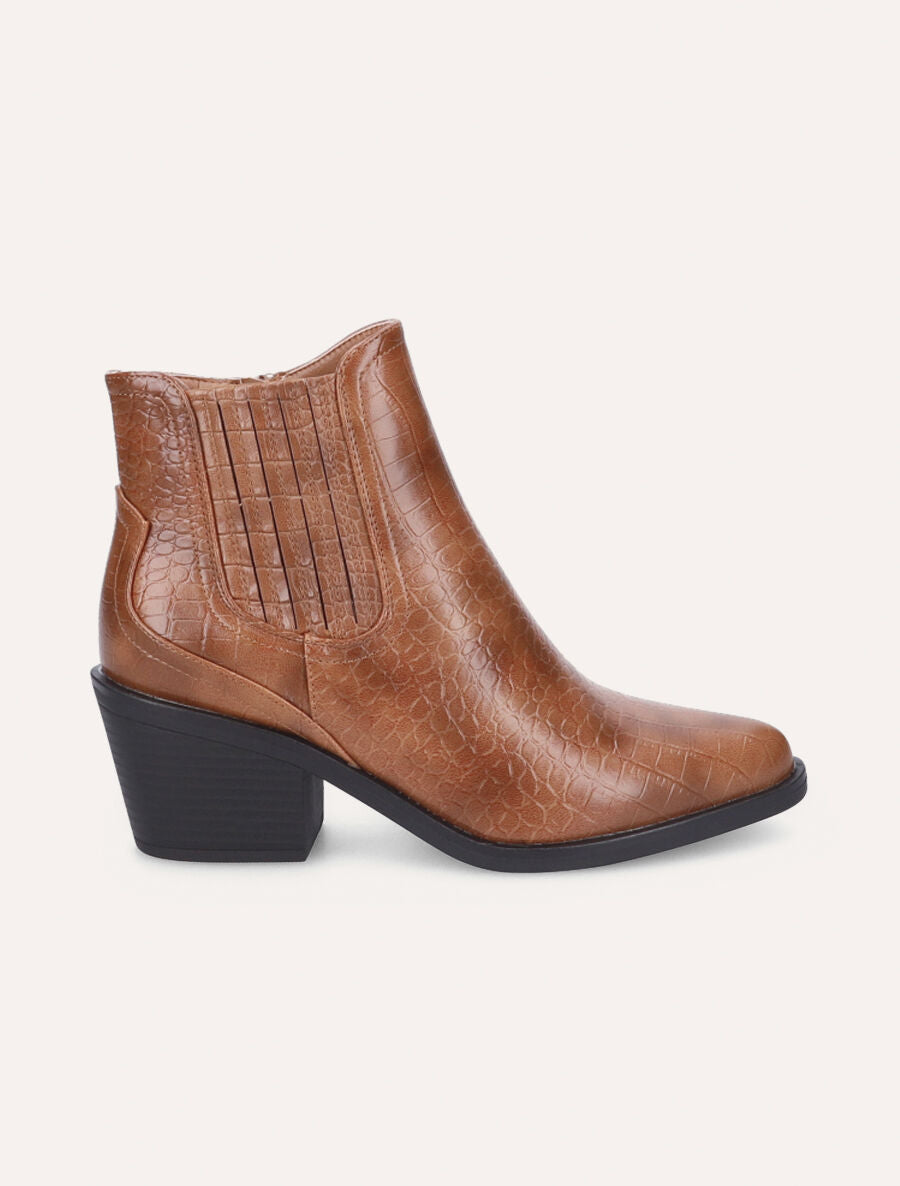 Bottines style santiag effet croco - Camel - 5