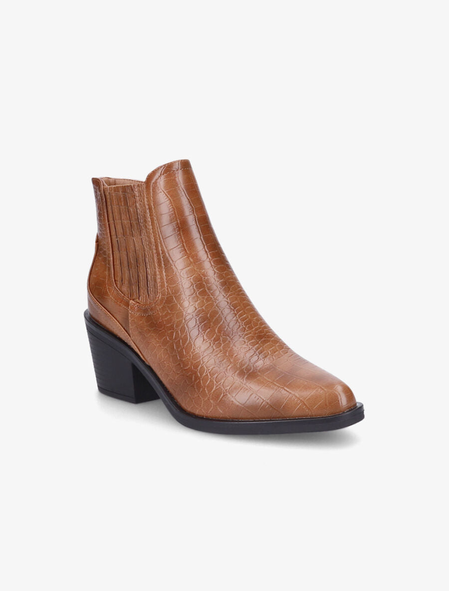 Bottines style santiag effet croco - Camel - 2