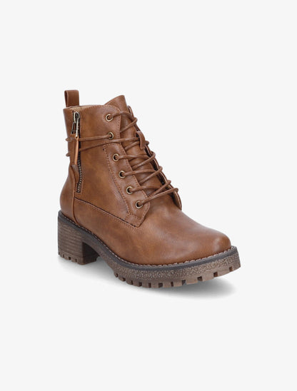 Bottines à lacets et double zips - Camel - 2