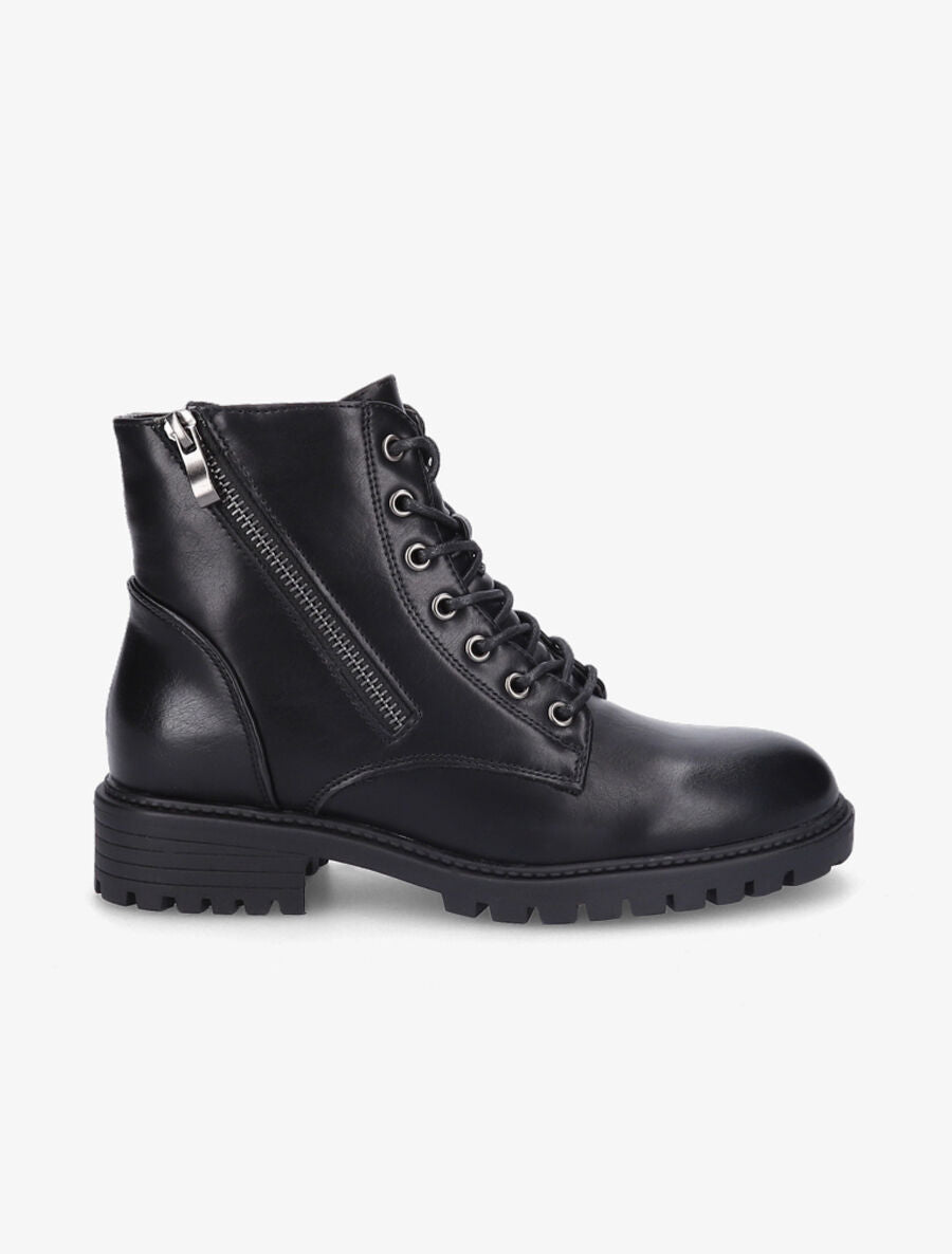 Bottines plates à lacets et double zips - Noir - 1