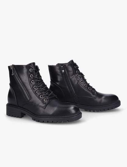 Bottines plates à lacets et double zips - Noir - 4