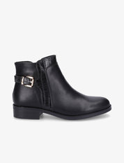 Bottines à boucle et empiècement croco - Noir - 1