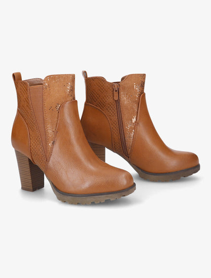Bottines à talon à empiècement python - Camel - 4
