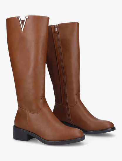 Bottes en simili à empiècement métallique - Camel - 4