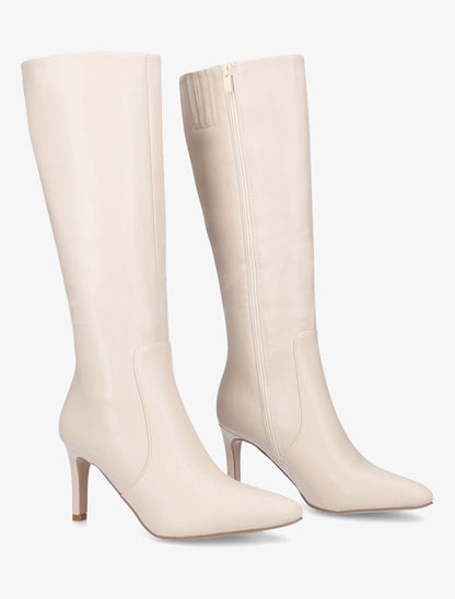 Bottes en simili à talon aiguille - Beige - 4