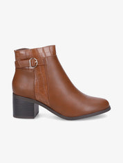 Bottines à bride effet croco - Camel - 5