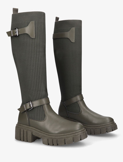 Bottes chaussettes à double sangles - Kaki - 4