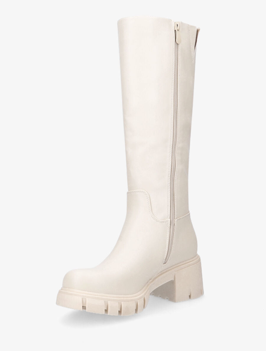 Bottes en simili à talon carré - Beige - 3