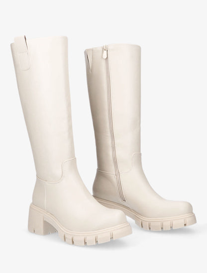 Bottes en simili à talon carré - Beige - 4