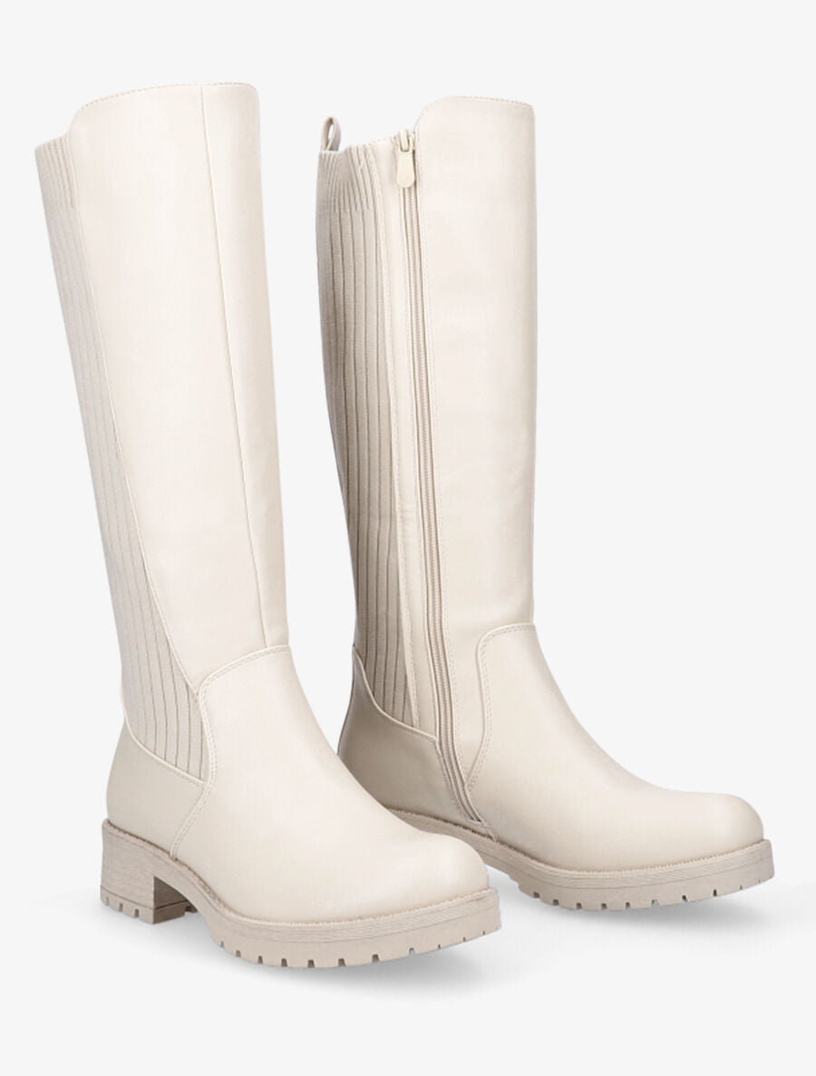 Bottes bi-matière style chaussette - Beige - 4