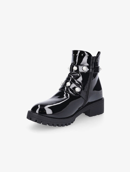 Bottines vernies à strass et double sangles - Noir - 3