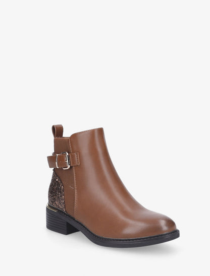 Bottines à contrefort pailleté et sanglé - Camel - 2
