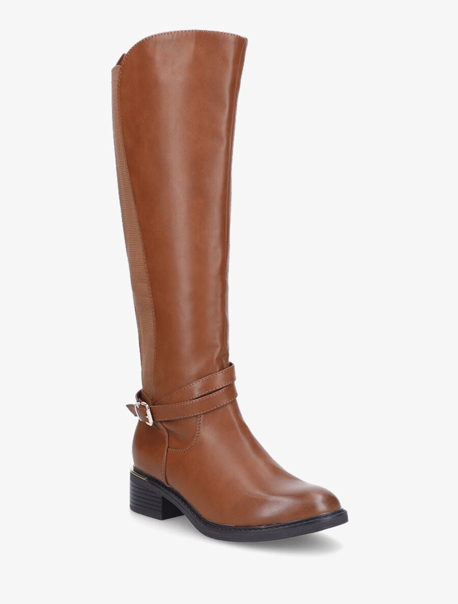 Bottes élastiquées en simili et empiècement métal - Camel - 2